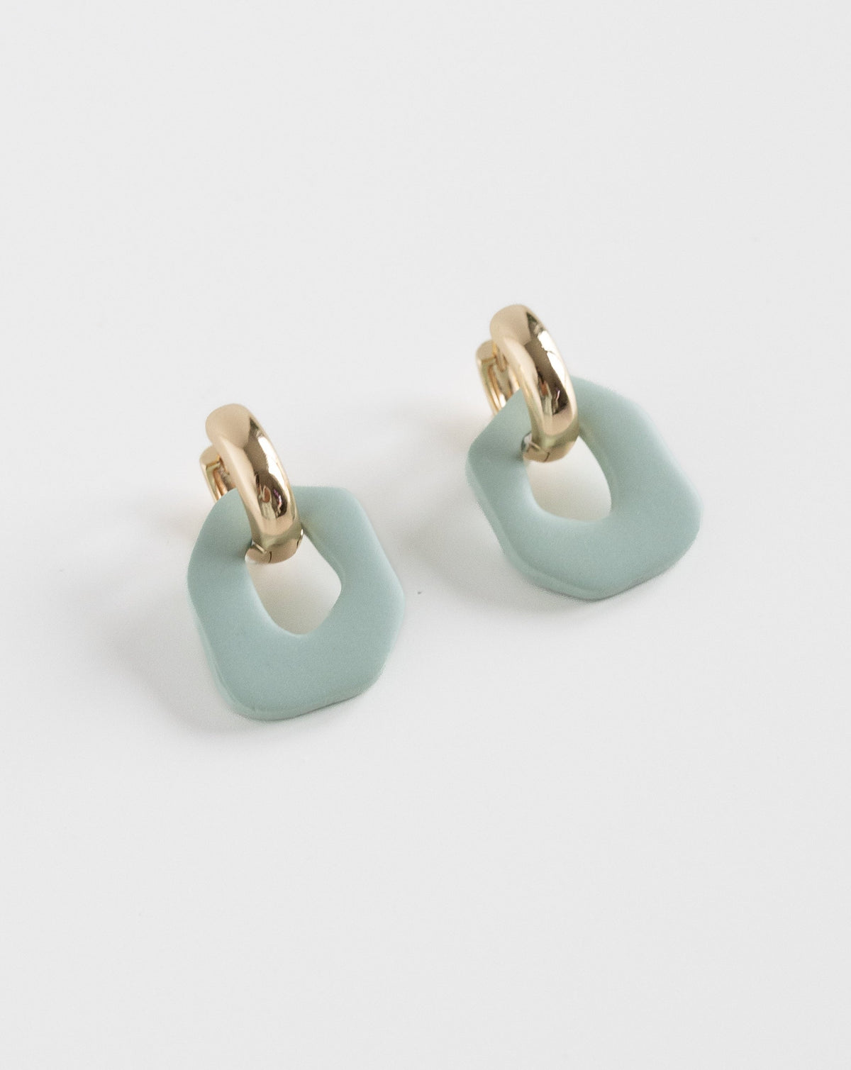 Darien earrings in Sage color with gold hoops, side view