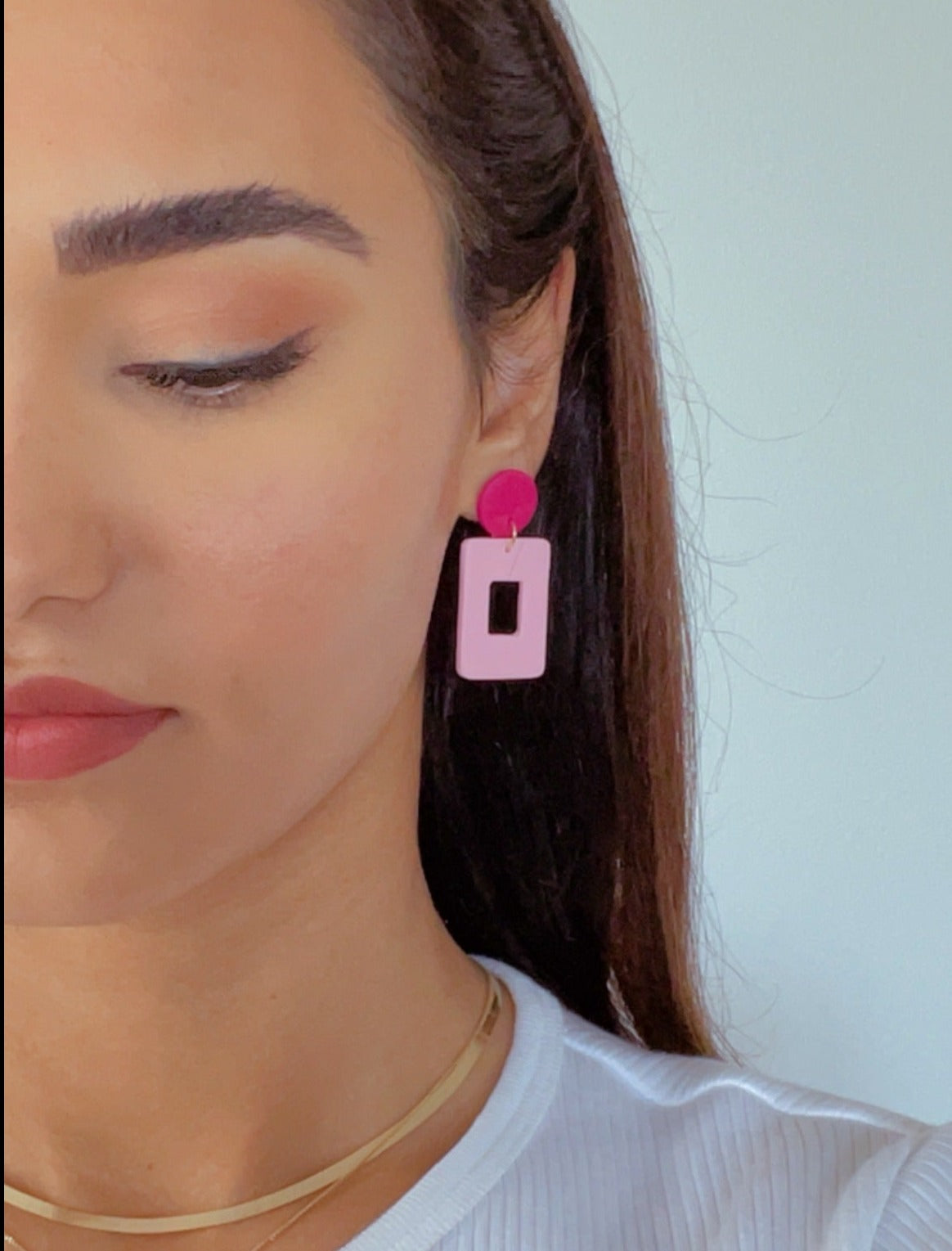 close-up of Muna earrings, on model