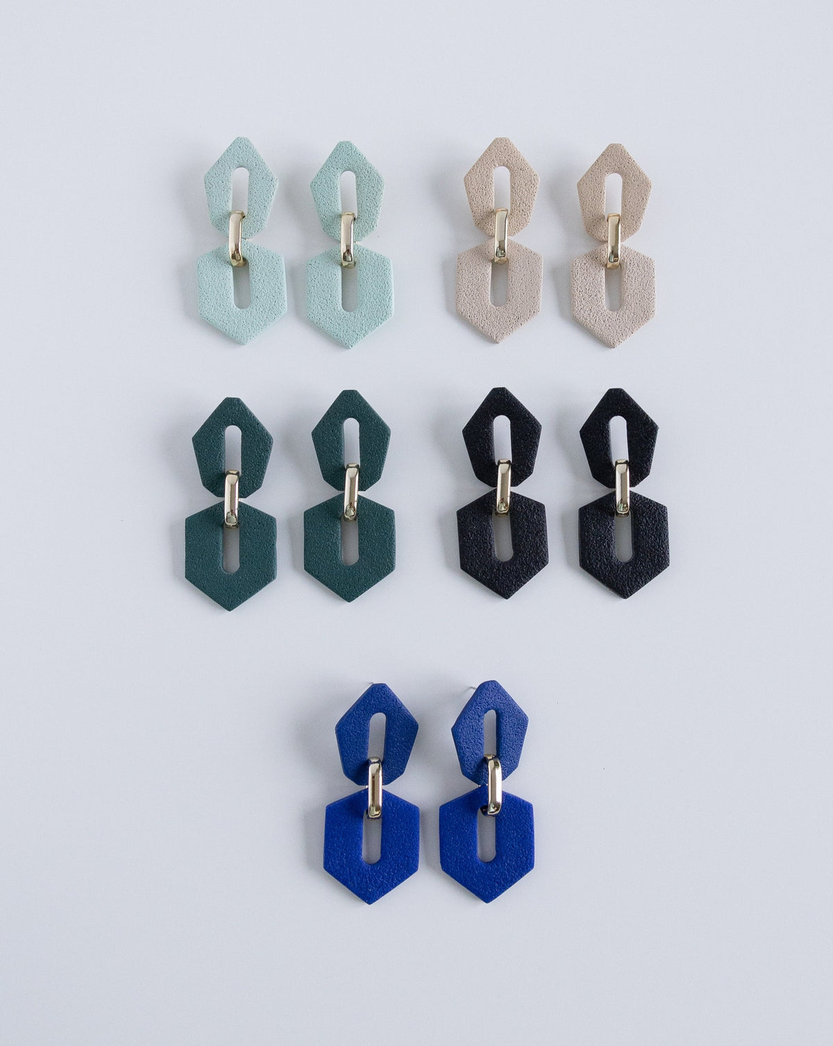 Collection of Shilla earrings in different colors, Front view.