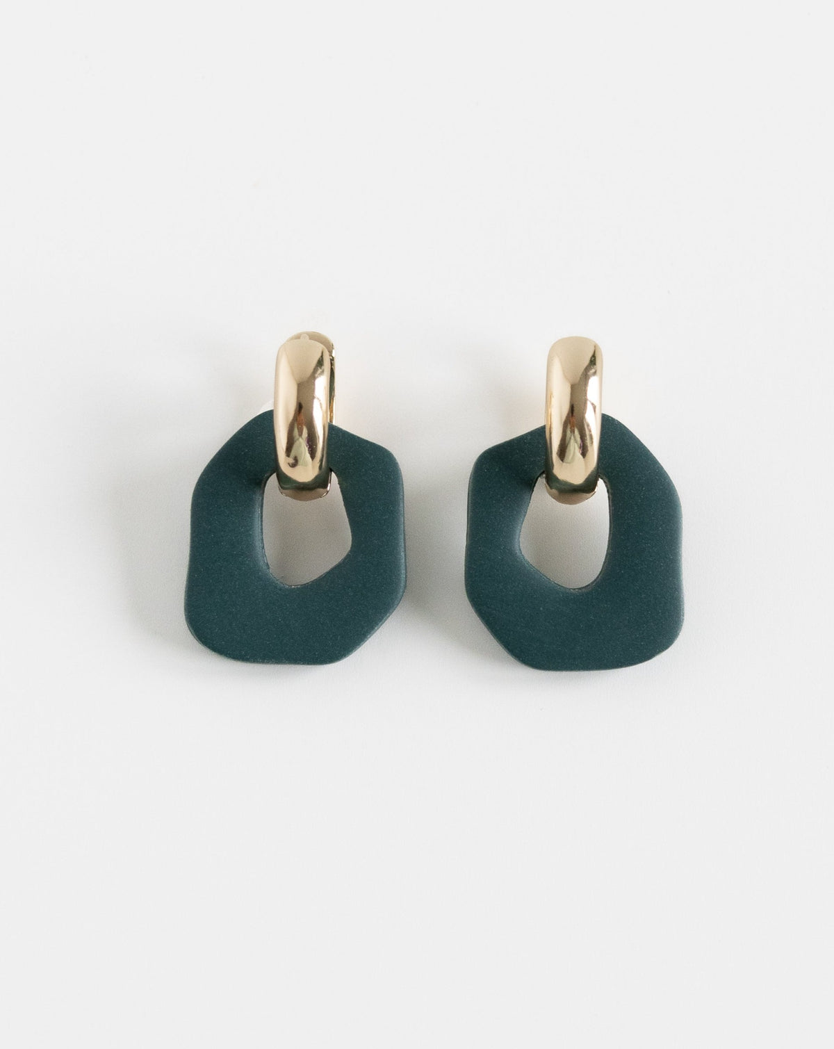 Darien earrings in Pine color with gold hoops