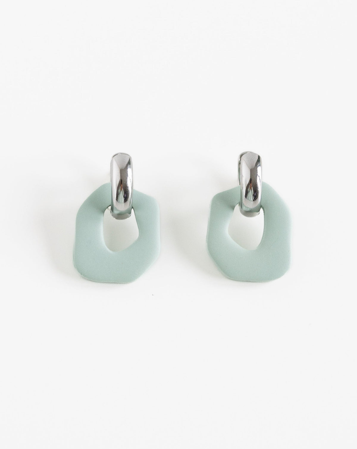 Darien earrings in Sage color with silver hoops, front view