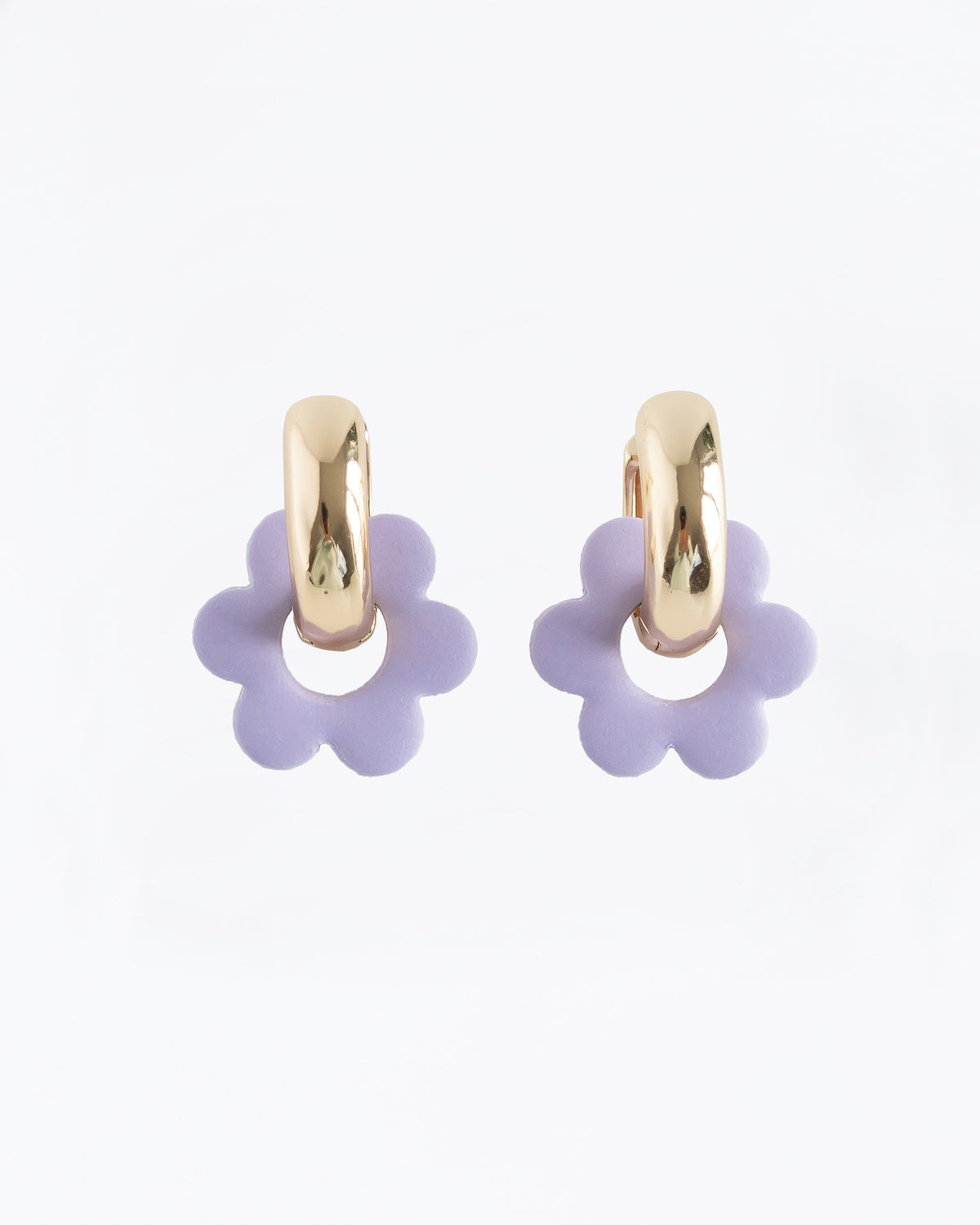 Lilac color Goli bold earrings in gold hoops