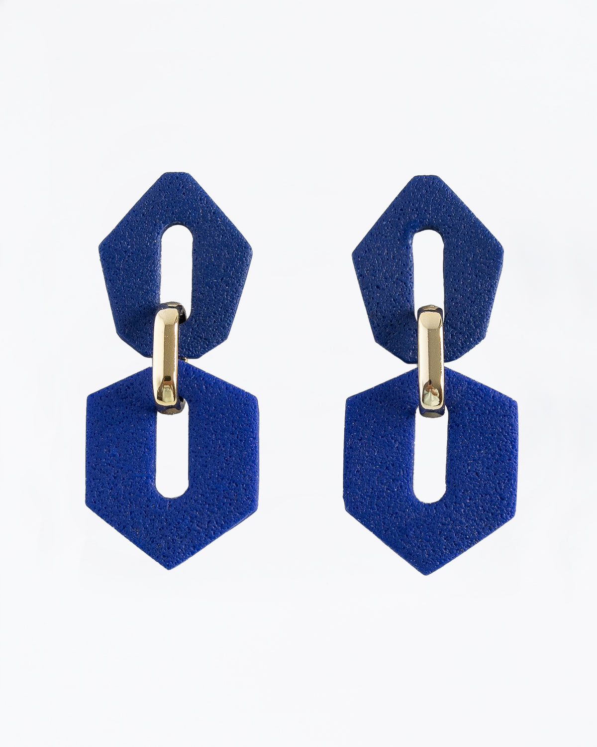 Front view of Shilla earrings in Hue blue color.